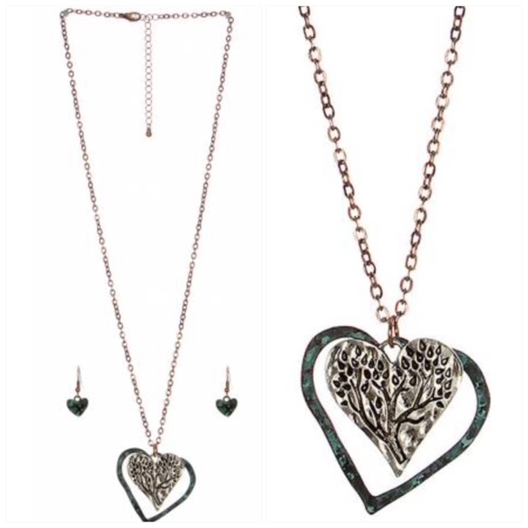 Heart & Tree Pendant Necklace and Earrings - Picture 1 of 2